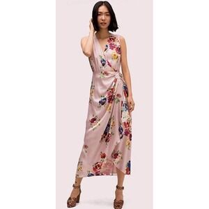 RARE ROSES SILK MIDI DRESS IN LIGHT PRESSED FLOWERS Lavender Women's Size 12 NEW